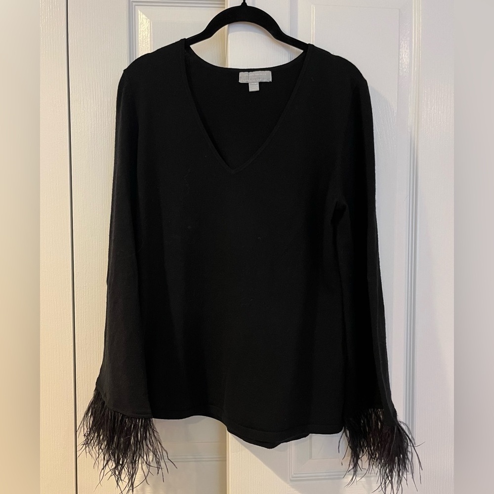 Hilary Radley Black sweater with Feather Cuffs